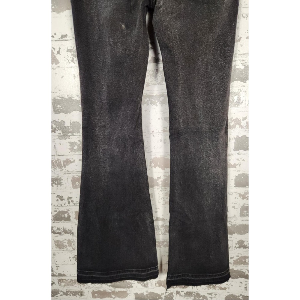 Forever 21 Bratz Flare Jeans 25 Black Y2K Rhinestone Logo Distressed Raw Hem - Picture 9 of 16